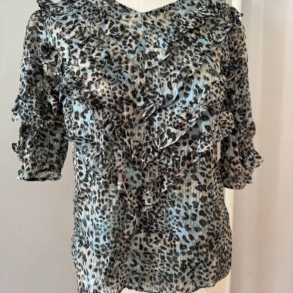 Rebecca Taylor Lynx Stretch-Silk Ruffle Top Light Sage size 4